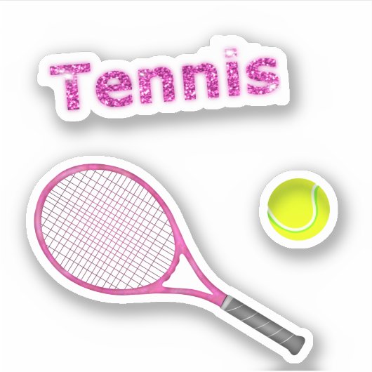 Glitter Roze Tennis Racket & Ball Schattigee Sport Sticker (Voorkant)