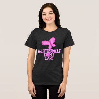 Glitter roze vlinder maakt zich geen zorgen Tri-Blend shirt