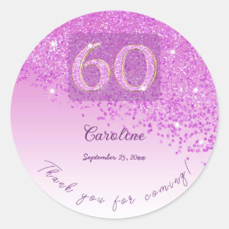 Glitter Roze Vorst 60e Verjaardag Bedankt Ronde Sticker