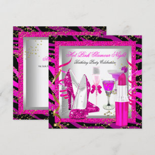 Glitter Roze Zebra Glamour Nacht Verjaardagsfeestj Kaart