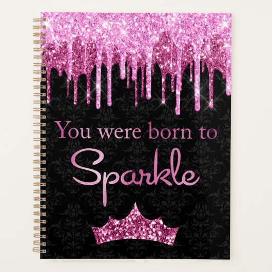 Glitter roze zwart gebrand op spaarpjes planner (Voorkant)