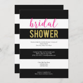 Glitter Roze Zwart Strepen Bruiloft Feest Kaart (Voorkant / Achterkant)