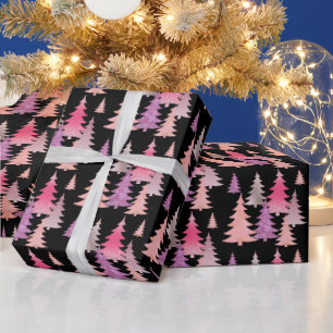 Glitter roze zwarte kerstboom patroon cadeaupapier