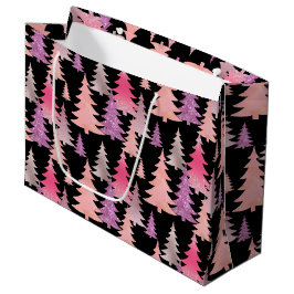 Glitter roze zwarte kerstboom patroon groot cadeauzakje