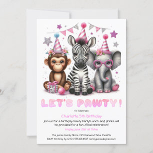 Glitter Safari Verjaardagsuitnodiging Cute Monkey Kaart