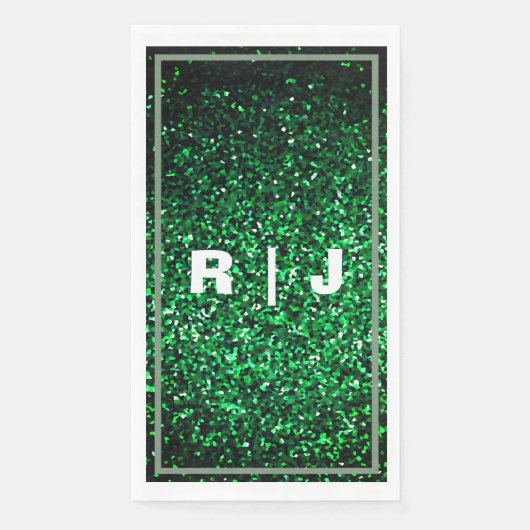 Glitter Sage Green Edge Emerald Monogram Huwelijk Servet (Voorkant)