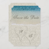 Glitter Sandy Beach Wedding Save the Date Kaart (Voorkant / Achterkant)