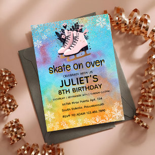 Glitter schaatsen partij 8e verjaardag kaart