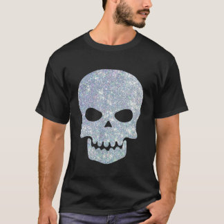 GLITTER SCHEDEL SPOOKY ZILVEREN SPARKLE T-SHIRT