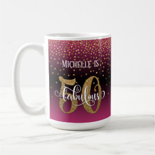 Glitter & Script 50 & Fabulous, Hot Roze Ombre Koffiemok