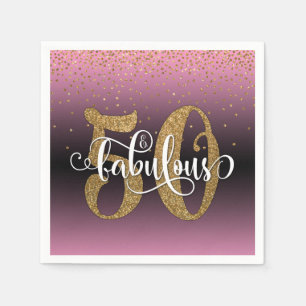 Glitter & Script 50 & Fabulous, Roze Verjaardag Servet