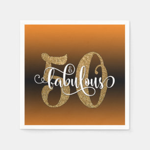 Glitter & Script 50 & Fantastische, Oranje Verjaar Servet