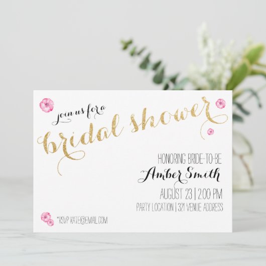 Glitter Script Bridal Shower-uitnodiging Kaart (Staand voorkant)