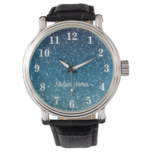 Glitter Seaside en Ocean Blue Gradient Gepersonali Horloge