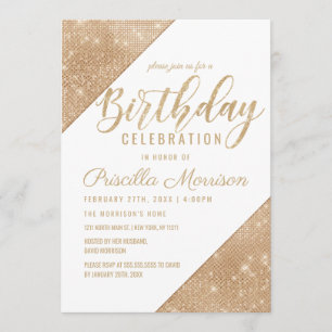 Glitter Sequin Birthday Gold White Kaart
