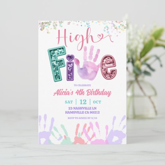 Glitter Sequin High Five Birthday Kaart (Staand voorkant)