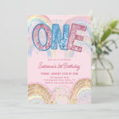 Glitter Sequin Rainbow 1st Birthday Invitation (Debout devant)
