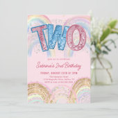 Glitter Sequin Rainbow 2nd Birthday Invitation (Debout devant)
