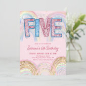 Glitter Sequin Rainbow 5th Birthday Invitation (Debout devant)