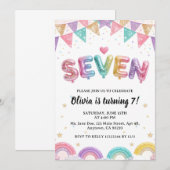 Glitter SEVEN Girly Rainbow Sequin 7th Birthday Kaart (Voorkant / Achterkant)