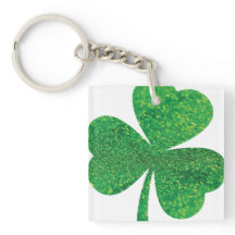 Glitter Shamrock Acryl Sleutelhanger - St. Patrick