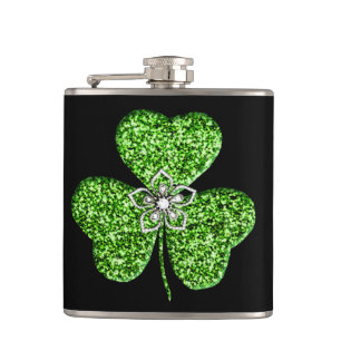 Glitter Shamrock and Flower Flask Heupfles