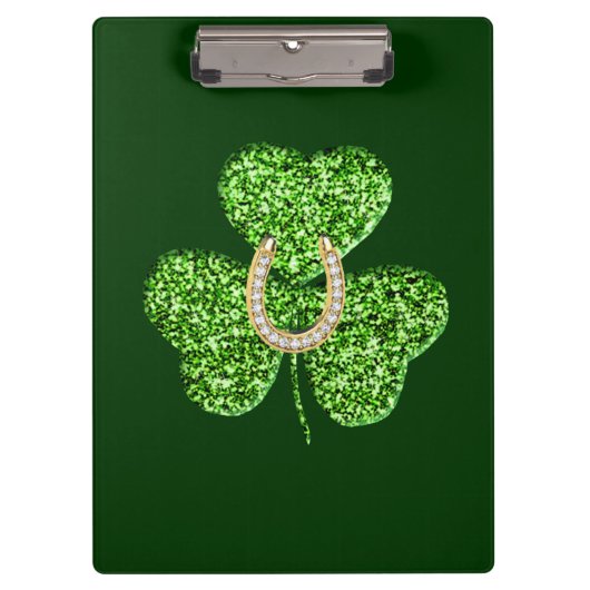 Glitter Shamrock and Hoefijzer Cliboard Klembord (Voorkant)