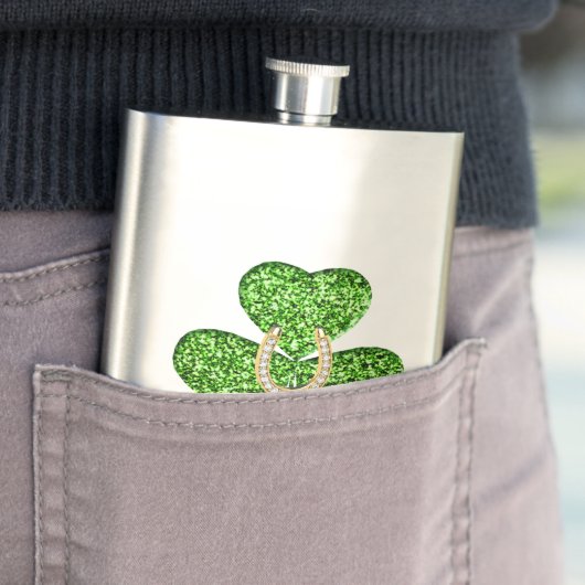 Glitter Shamrock and Hoefijzer Flask Heupfles (Voorbeeld)