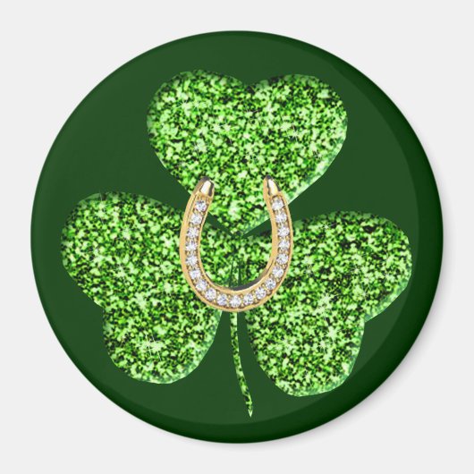 Glitter Shamrock and Hoefijzer Magnet Magneet (Voorkant)