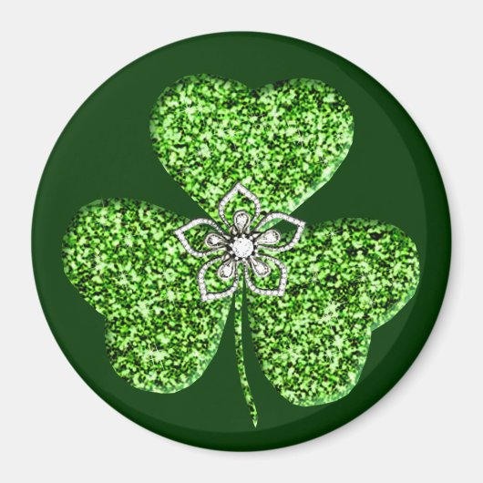 Glitter Shamrock en Flower Magnet Magneet (Voorkant)