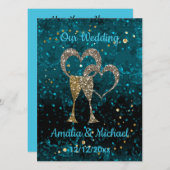 Glitter shine sequinetglazen champagne harten kaart (Voorkant / Achterkant)