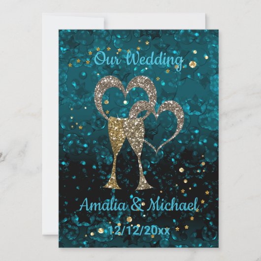 Glitter shine sequinetglazen champagne harten kaart (Voorkant)