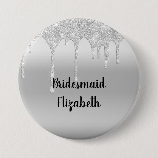 Glitter Silver Bridesmaid, speciaal uitgerold Ronde Button 7,6 Cm (Voorkant)