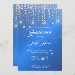 Glitter Silver confetti Quinceanera Uitnodiging