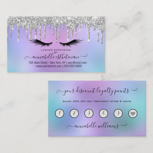Glitter Silver Eyelash Extension Loyalty Visitekaartje (Voorkant / Achterkant)
