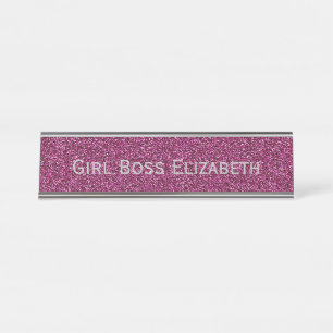 Glitter & Silver Girl Boss Funny Bureau Naambordje