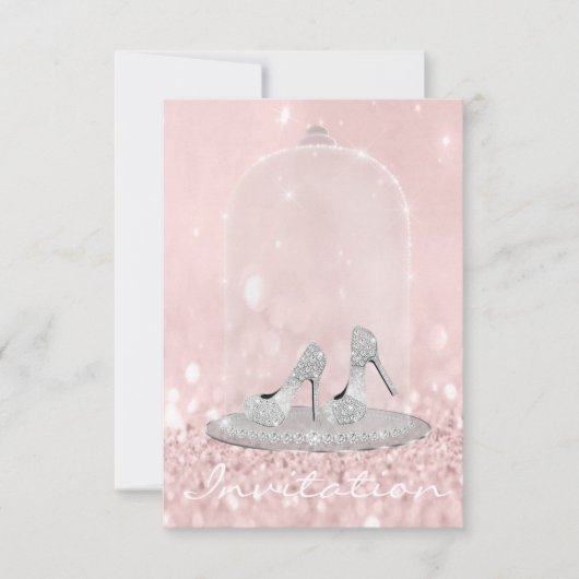 Glitter Silver Gray Pink Diamond Shoes Glitter Kaart (Voorkant)