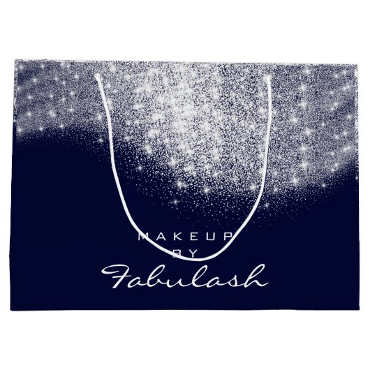 Glitter Silver Grey Name Blue Navy Bridal White Large Cadeauzakje (Achterkant)