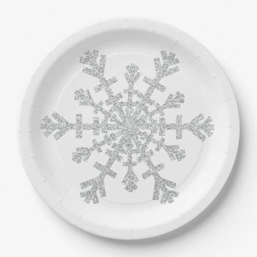Glitter Silver-kerstsnowflake op wit Papieren Bordje (Voorkant)