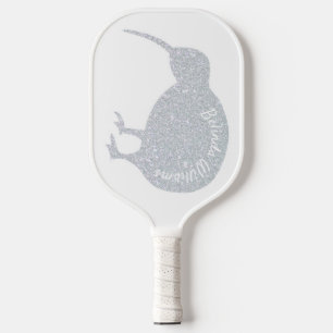 GLITTER SILVER KIWI BIRD NAAM NIEUW ZEELAND PICKLEBALL PADDLE