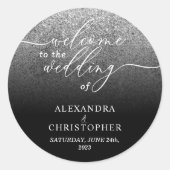 Glitter Silver Sparkle Welkom bruiloft set Ronde Sticker (Voorkant)