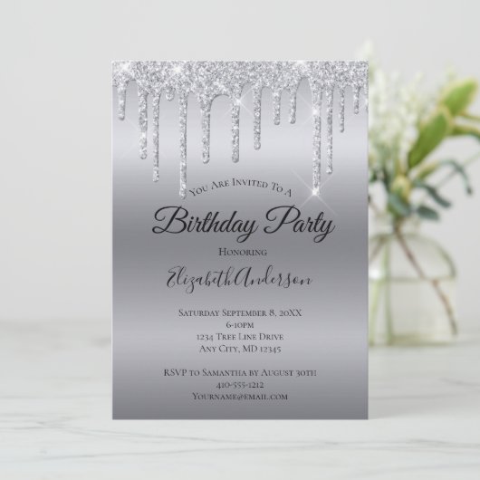 Glitter Silver, speciaal gepersonaliseerde verjaar Kaart (Staand voorkant)