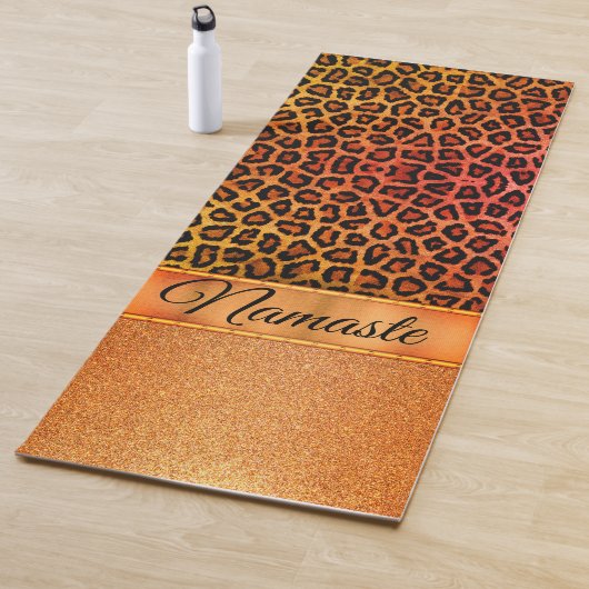 Glitter Sinaasappel en Gold Leopard gepersonalisee Yogamat (In situ)