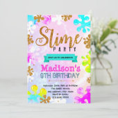 Glitter slijm verjaardagsuitnodiging kaart (Staand voorkant)