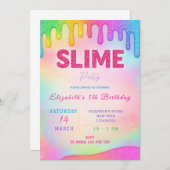 Glitter Slime verjaardagsuitnodiging Kaart (Voorkant / Achterkant)