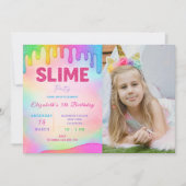 Glitter Slime verjaardagsuitnodiging met foto Kaart (Voorkant)