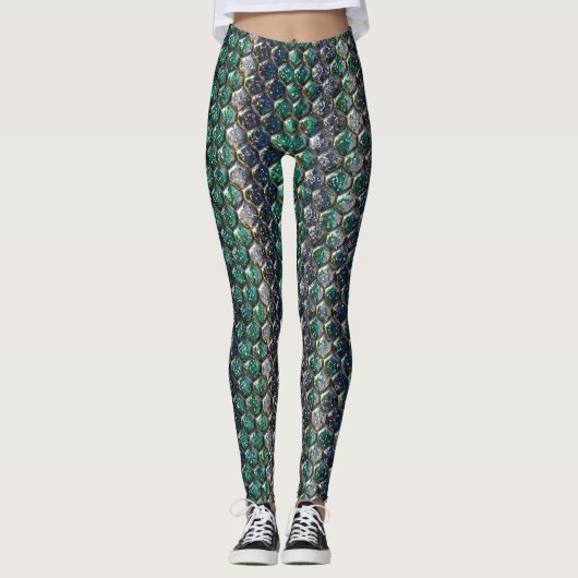 Glitter Snakeskin Pattern – Sparkling Reptile  Leggings (Voorkant)