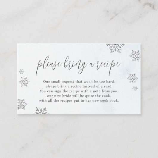 Glitter Sneeuwvlokken brengen een recept Vrijgezel Informatiekaartje (Voorkant)