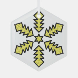 Glitter Snowflake - Yellow Star Glas Ornament