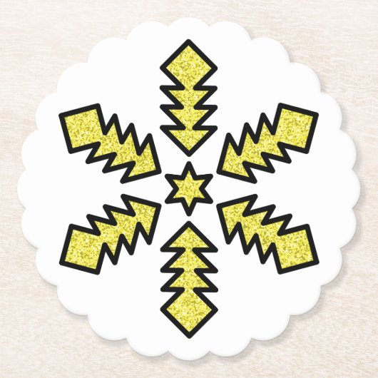 Glitter Snowflake - Yellow Star Kartonnen Onderzetters (Voorkant)